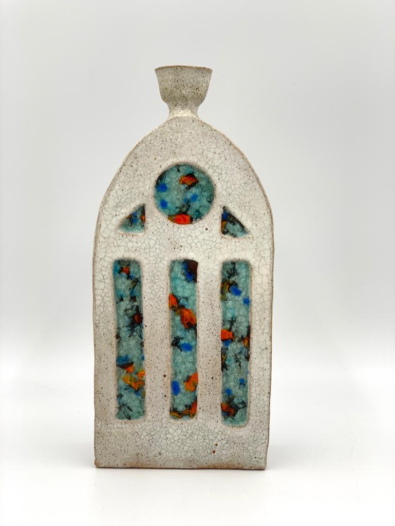 Michael Gordon Attributed Stoneware and Glass Vase (1 of 8)