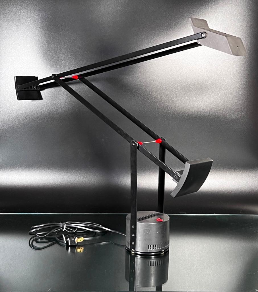Richard Sapper for Artemide Tizio Lamp: Richard Sapper for Artemide Tizio Lamp, designed in 1972, adjustable counterweighted lamp in black, signed to base. Dimensions: 46 in. total ht. 28.5 in.d. Condition: