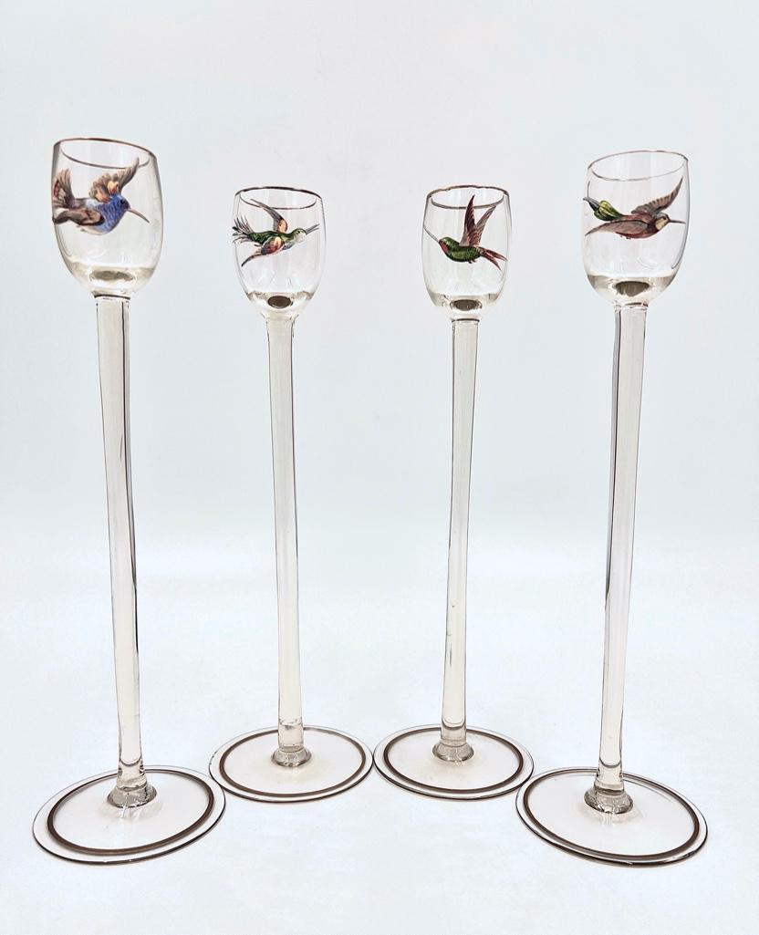 Four Moser Tall Stem Cordials with Hummingbird Decoration (1 of 14)