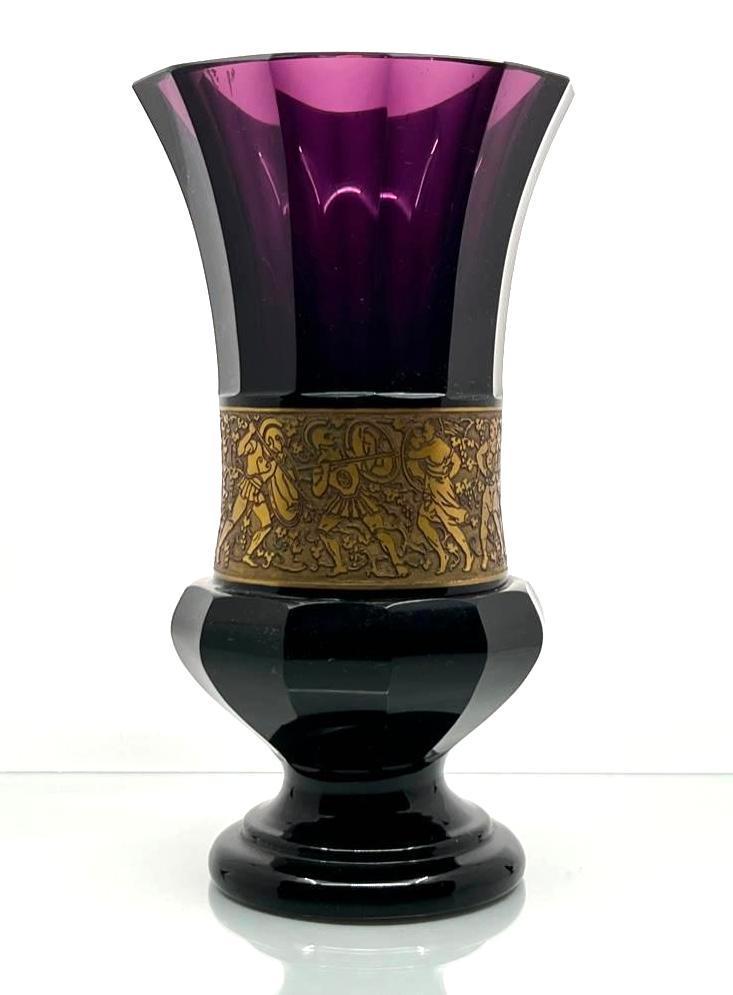 Moser Amethyst Vase with Acid Etched Decoration (1 of 13)