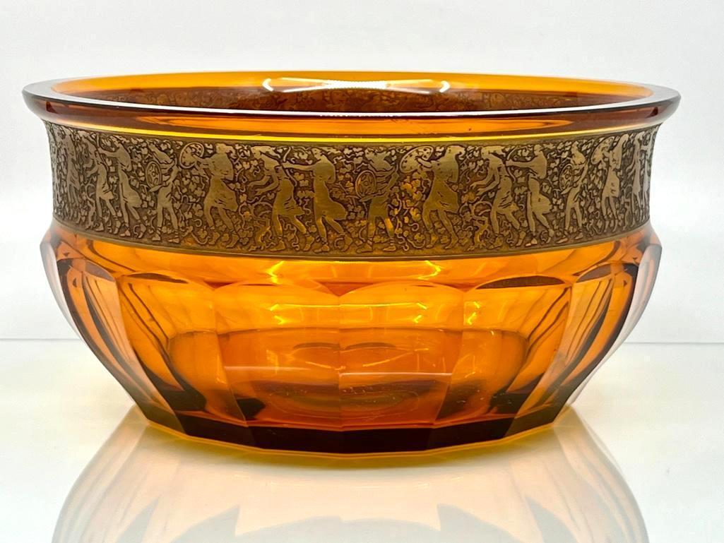 Moser Amber Bowl with Acid Etched Decoration (1 of 10)