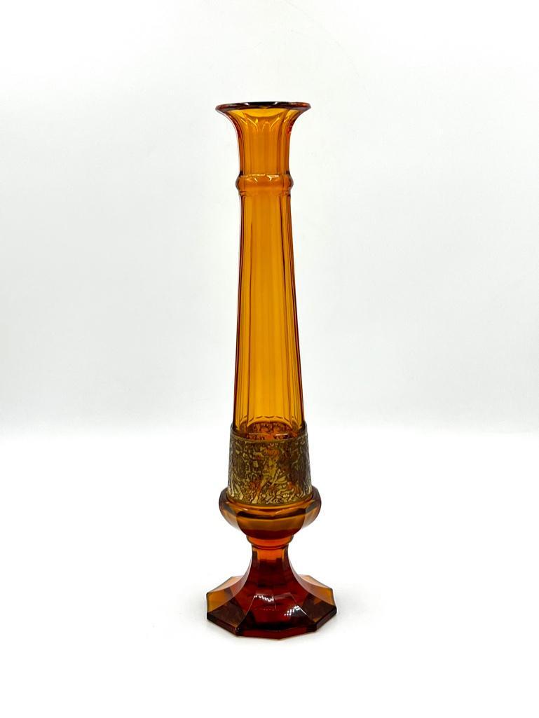 Moser Amber Tall Vase with Acid Etched Decoration (1 of 9)