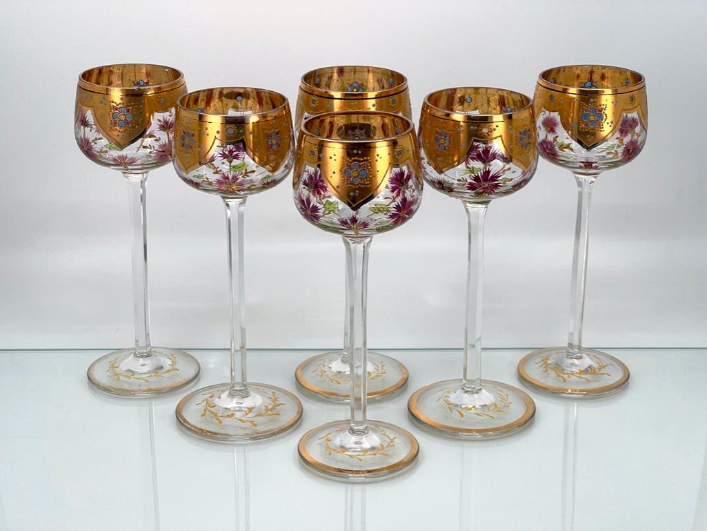 Six Moser or Style Enameled Glass Wines (1 of 11)