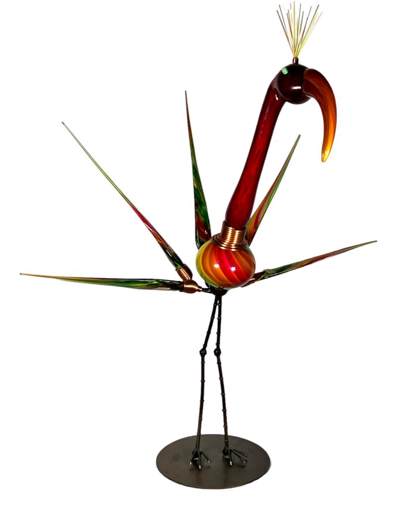 Large Art Glass and Metal Bird Sculpture (1 of 16)