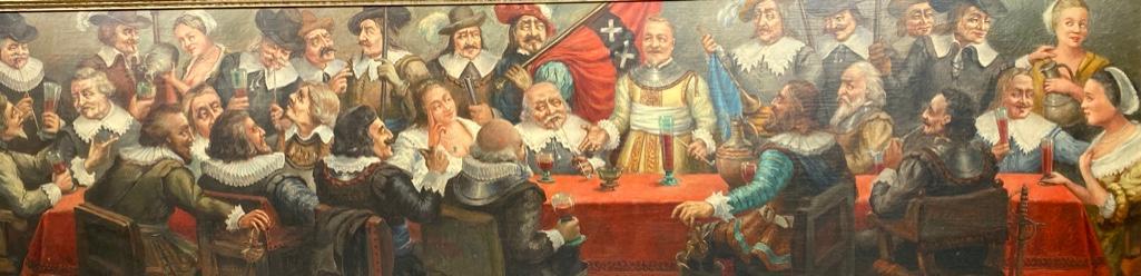 20thc. School Dutch Ceremonial Meeting: 20thc. School Dutch Ceremonial Meeting, oil on canvas, unsigned framed. Dimensions: 12 x 47 in. canvas size, 16.5 x 51.5 in. as framed. Condition: Very good.