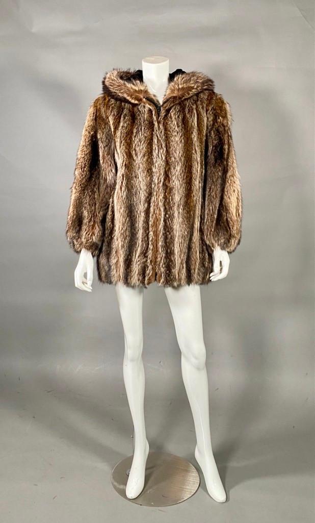 Tan Natural Raccoon Hooded Jacket (1 of 7)
