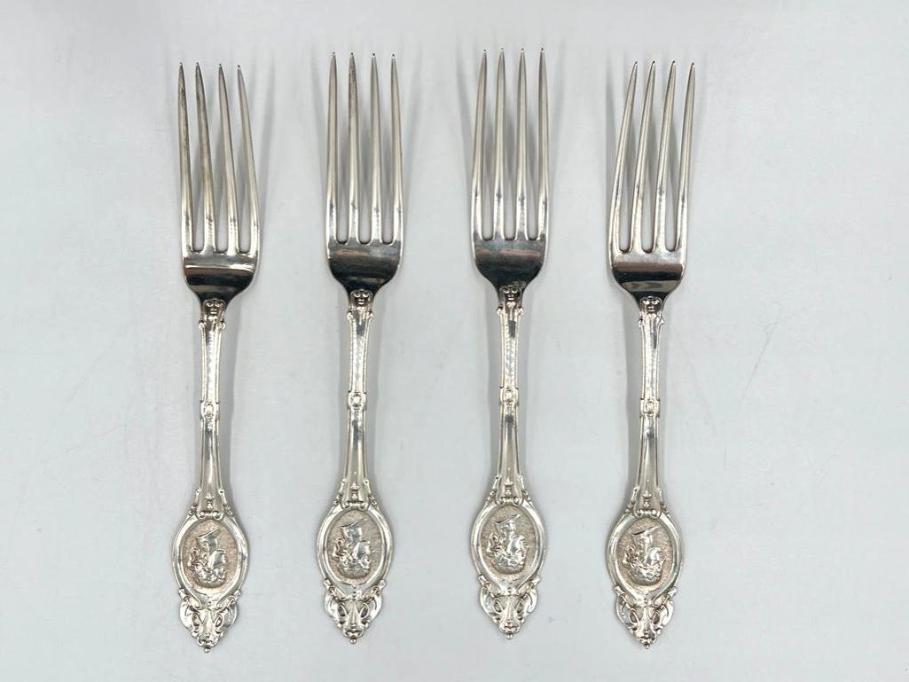 Four John Polhamus Sterling Silver Forks, Medallion Pattern (1 of 7)