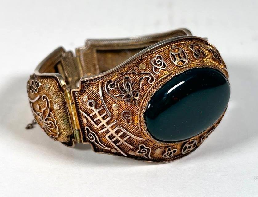 Chinese Silver Cuff Bracelet with Bloodstone (1 of 9)