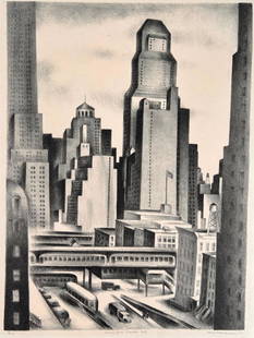 Rare Albert Heckman Lithograph, View From Tudor City: Albert William Heckman ( American 1893-1971) View From Tudor City, 1933, lithograph, signed in pencil and dated '33 lower right, titled, numbered 6/15 lower left, matted and framed.  Dimensions: 13.5