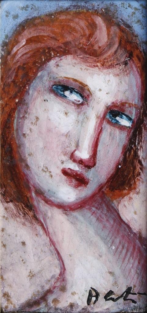 David Batz Glazed Ceramic Tile, Portrait of a Red Headed Woman (1 of 4)