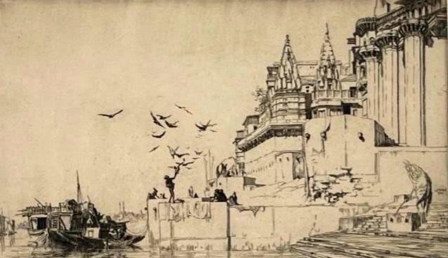Ernest S. Lumsden Etching, Feeding the Birds, 1921. . (1 of 5)
