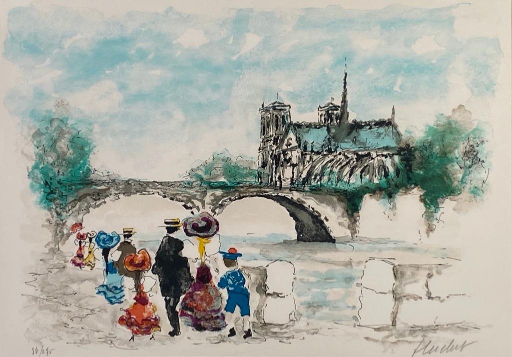 Urbain Huchet Lithograph, Noter Dame and The Seine (1 of 8)