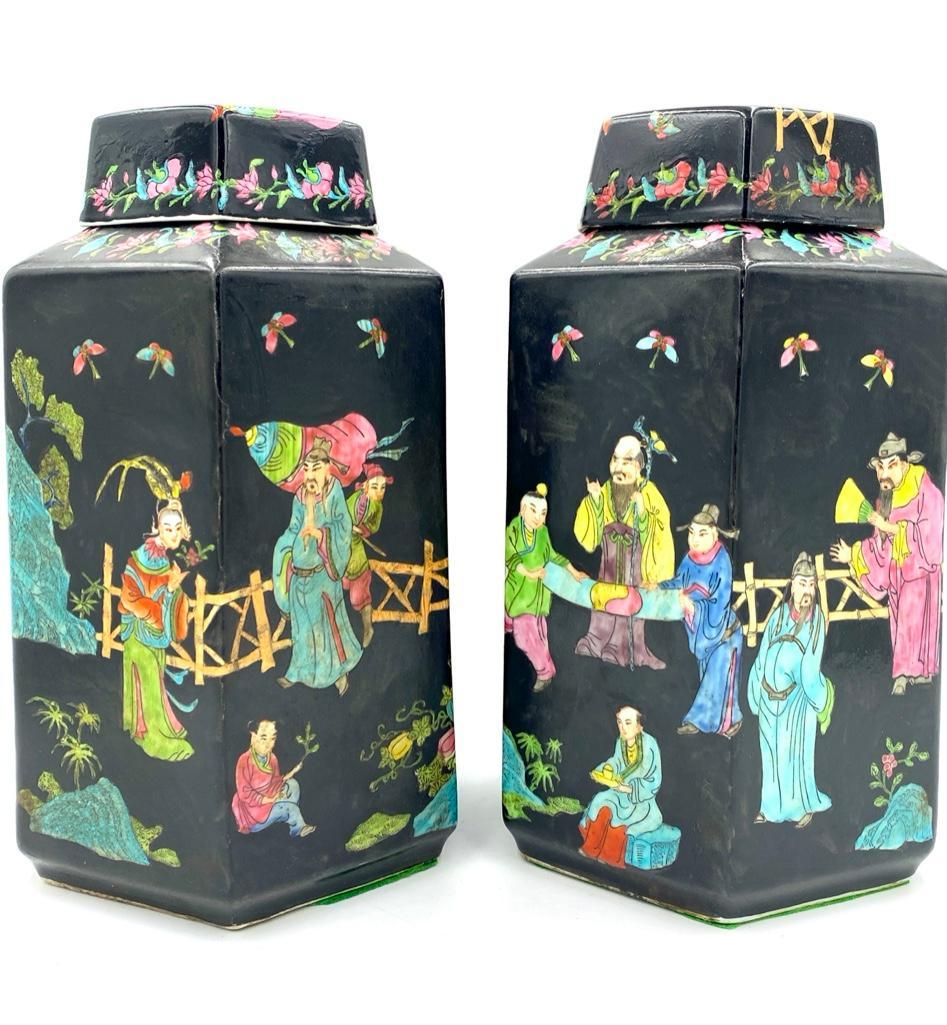 Pair Chinese Famille Noire Glaze Ginger Jars (1 of 7)