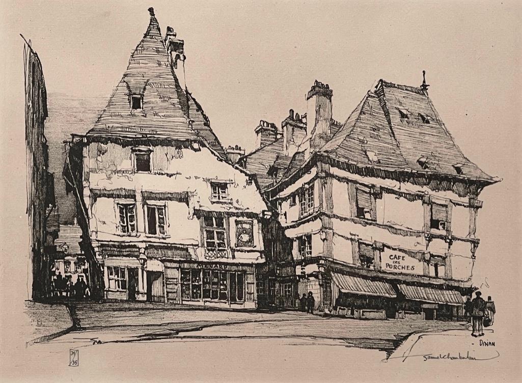 Samuel Chamberlain Etching, Cafe Des Porches, Dinan (1 of 5)
