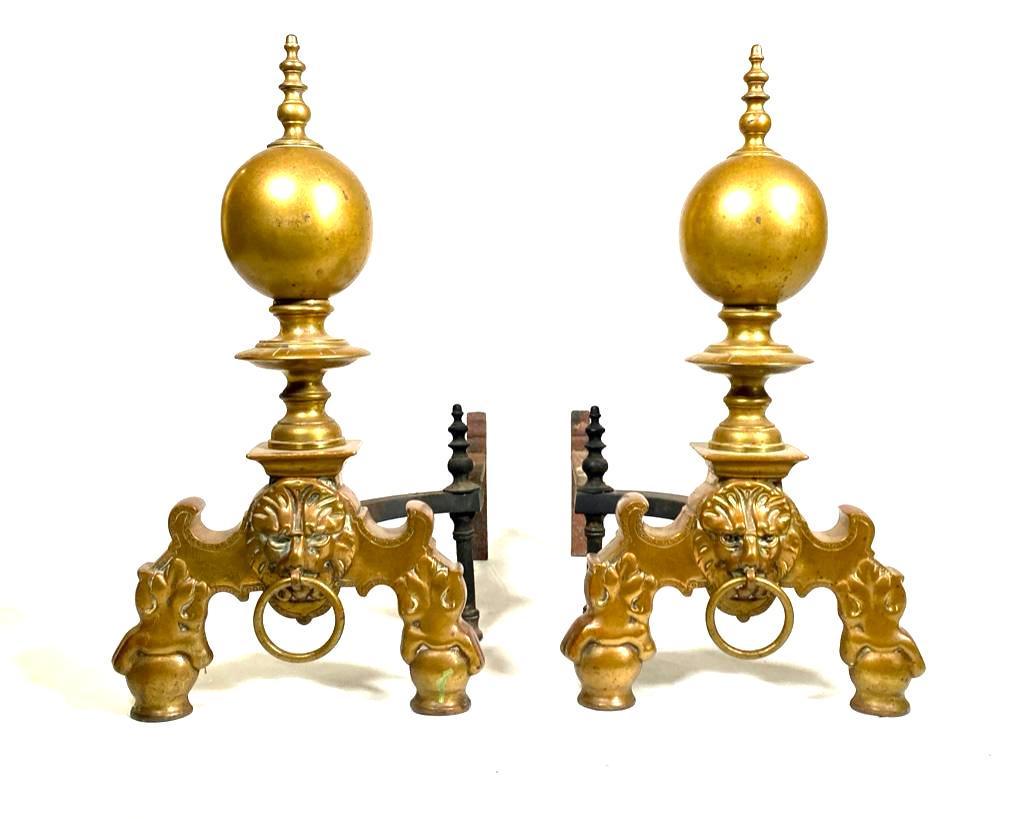 Pair of Baroque Style Brass Andirons (1 of 6)
