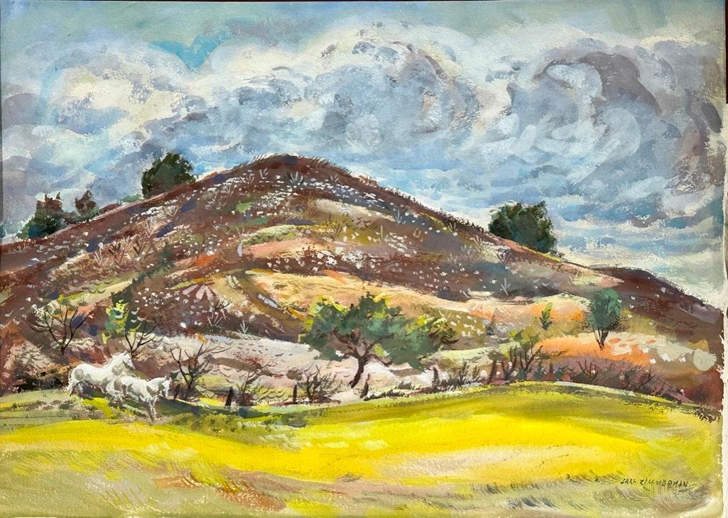Carl John Zimmerman Watercolor, Mountain Landscape with White Horses (1 of 7)