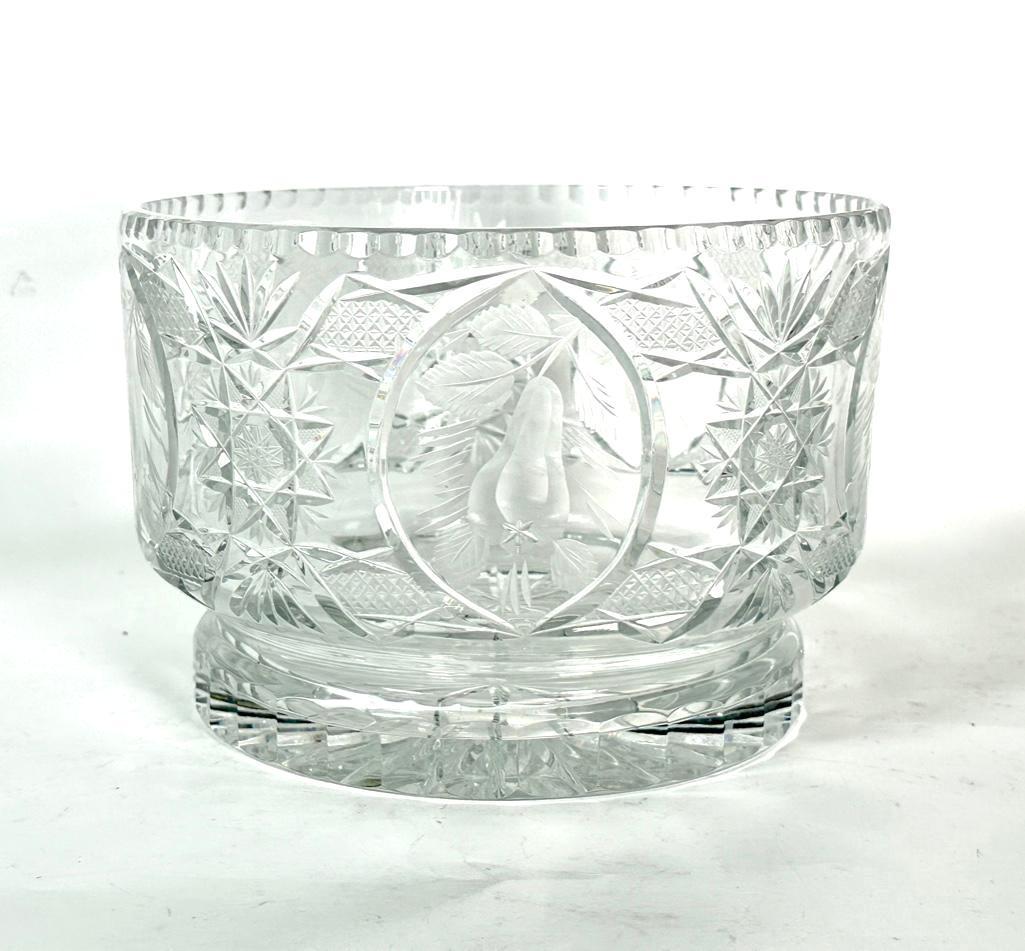 Large Cut and Engraved Glass Center Bowl (1 of 6)