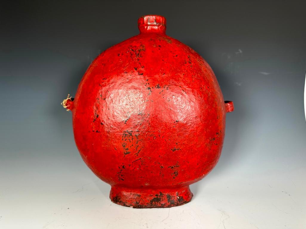 Chinese Red Lacquer Pilgrim Flask, Antique (1 of 8)