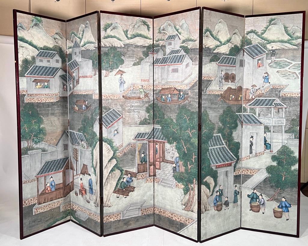 Chinese Antique Six-fold Screen with Village Scene (1 of 9)