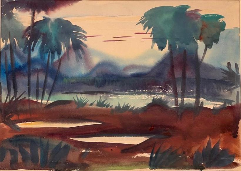 Paul B. Travis Watercolor, African Landscape (1 of 5)