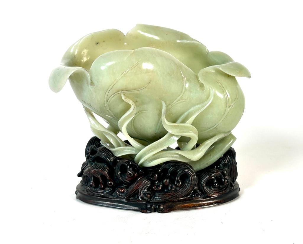 Chinese Carved Jade Lotus with Stand (1 of 13)
