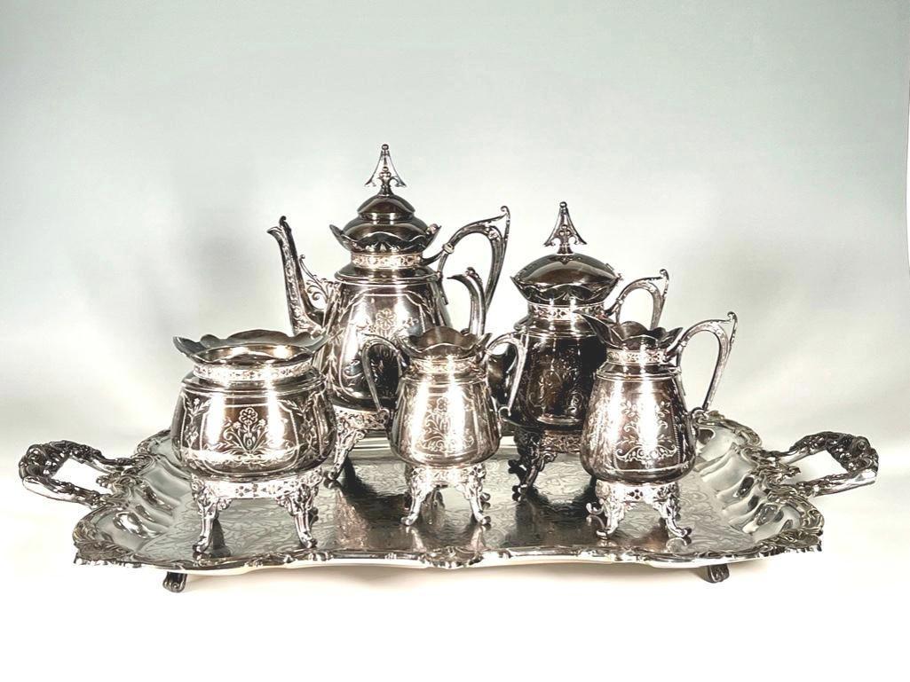 Antique Plated Silver Tea Service with Tray (1 of 20)