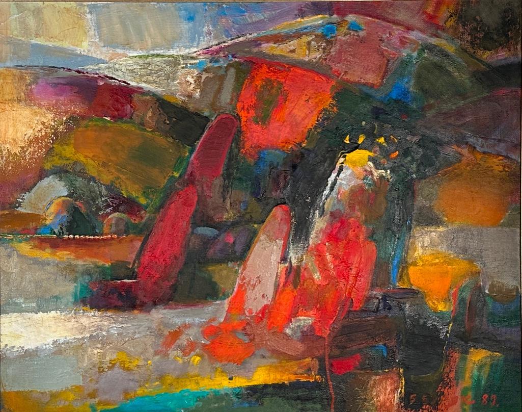 Borys Buryak Oil, Mountain Landscape: Borys Buryak (Ukrainian, b. 1953) Mountain Landscape, 1989, oil on linen canvas, signed and dated lower right, signed and inscribed verso, framed. Dimensions: 24.5 x 31 in. image size, 29.5 x 36 in.