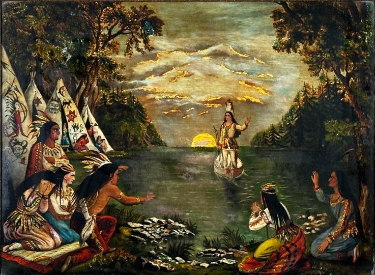 Reverse Print on Glass, Young Indian Leaving Camp (1 of 9)