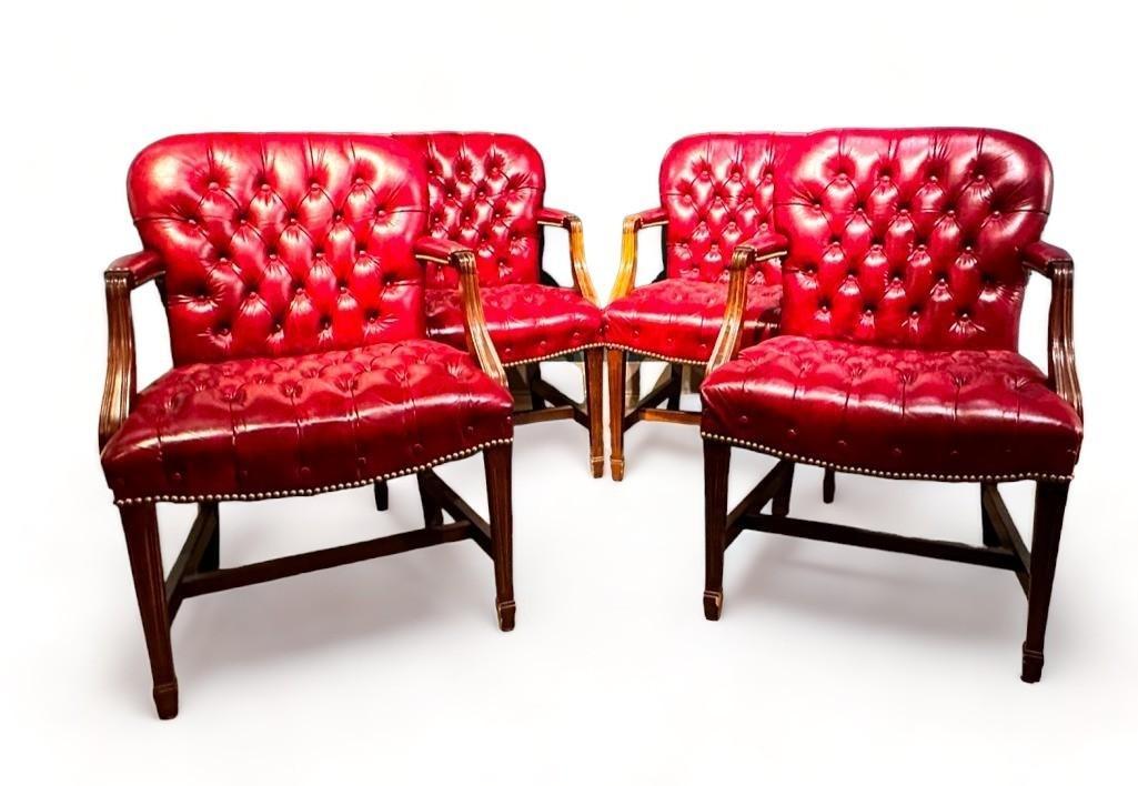 Four Georgian Style Leather Upholstered Arm Chairs, Modern (1 of 14)