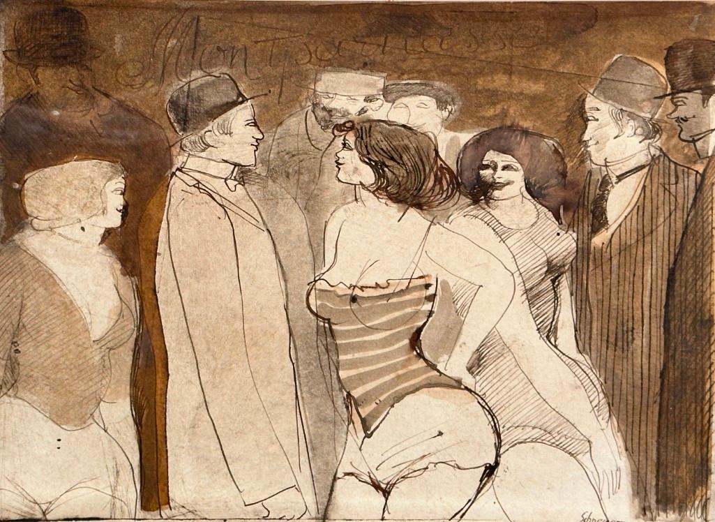 David Schneuer Pen and Ink, "Montparnasse" (1 of 6)