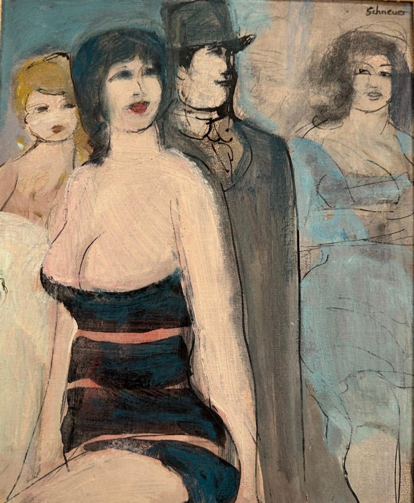 David Schneuer Oil, Three Beauties and a Gentleman (1 of 6)