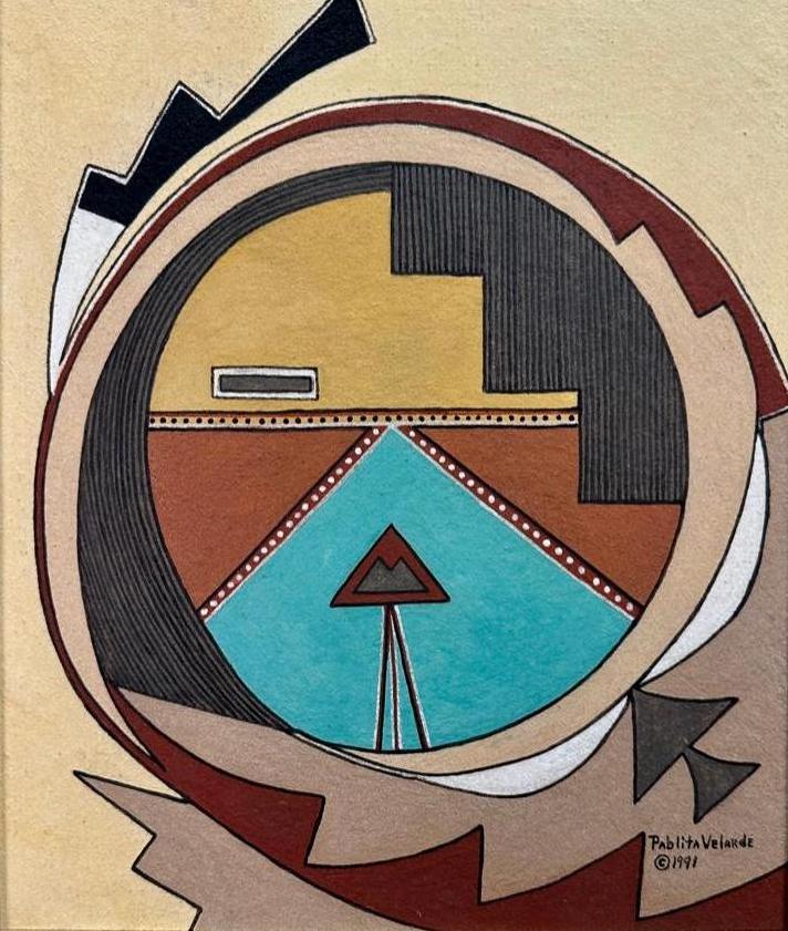 Pablita Velarde Earth Painting, " Partial Eclipse of Father Son " (1 of 9)