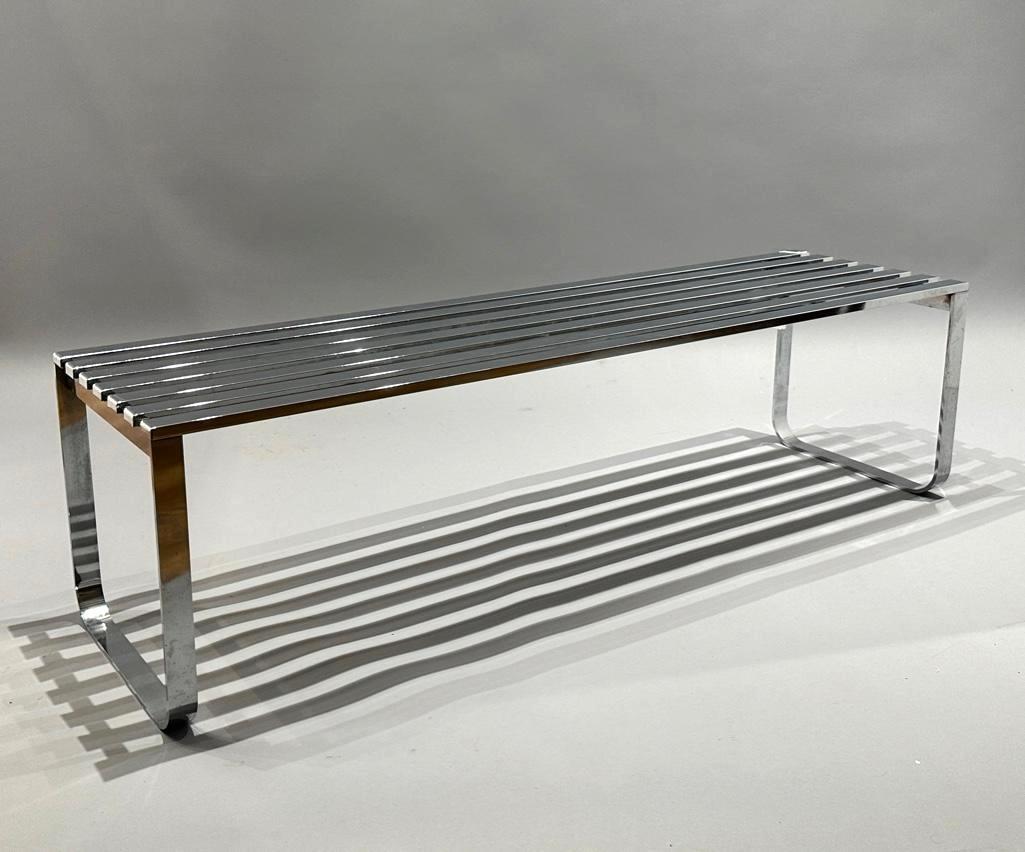 Milo Baughman Style Chromed Slat Bench (1 of 6)