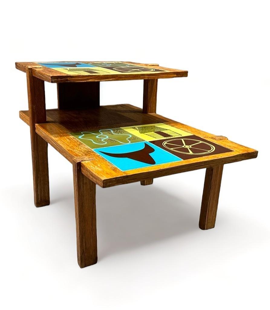 A. Brandt Ranch Oak Two Tier Table With Ceramic Tiles