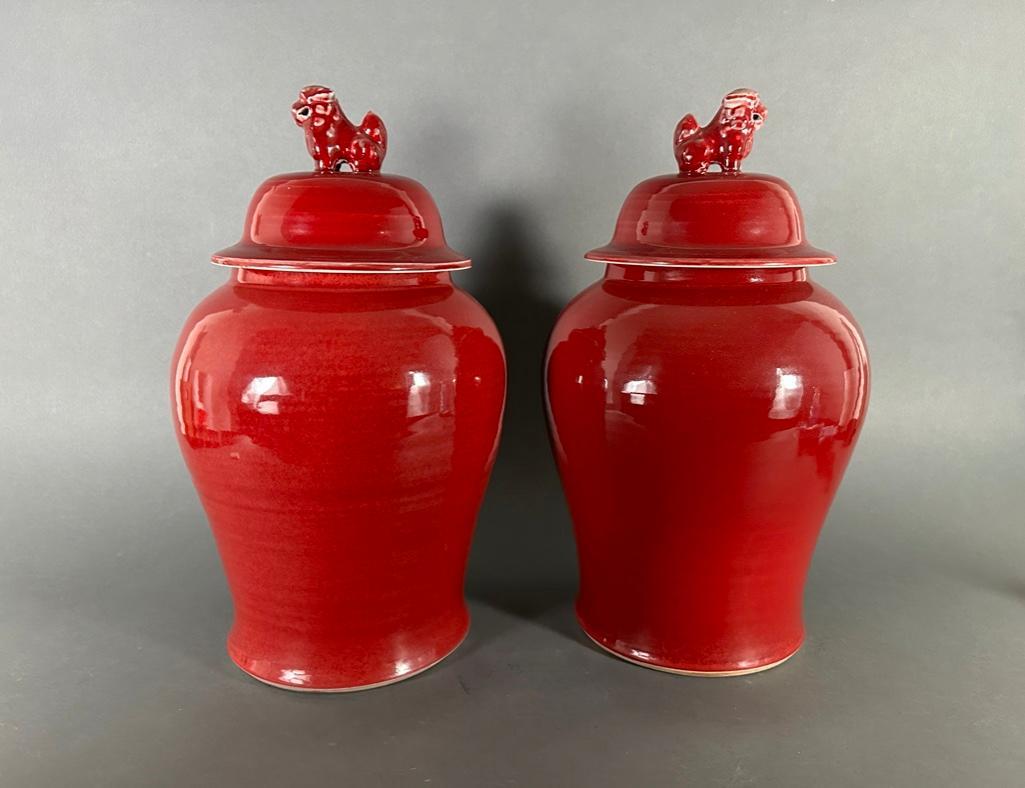 Pair of Large Chinese Oxblood Glaze Covered Jars (1 of 14)