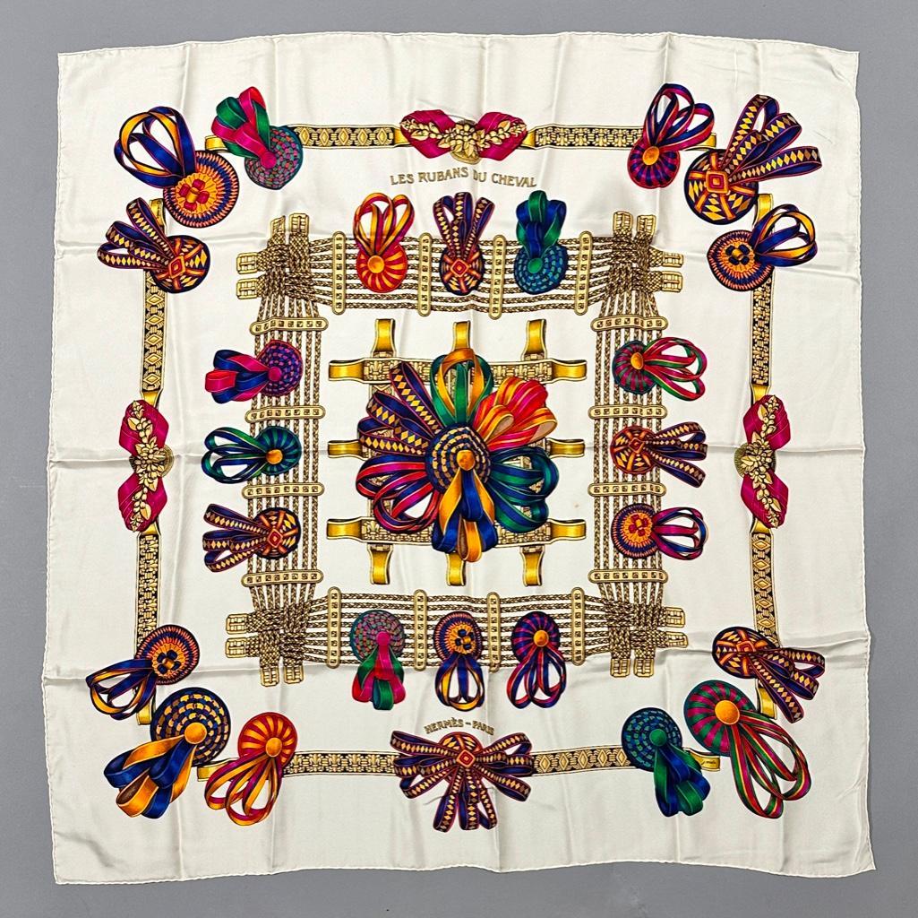 Hermes Silk Twill Scarf, " Les Rubans de Cheval " (1 of 5)