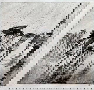 Martin Lewis Etching "Wet Saturday": Martin Lewis (American 1881-1962) "Wet Saturday", 1929, drypoint etching on paper, signed in pencil ' Martin Lewis-imp- ' lower right, signed in the plate lower left, edition of 72 plu