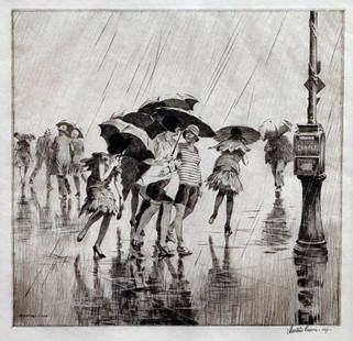 Martin Lewis Etching "Wet Saturday": Martin Lewis (American 1881-1962) "Wet Saturday", 1929, drypoint etching on paper, signed in pencil ' Martin Lewis-imp- ' lower right, signed in the plate lower left, edition of 72