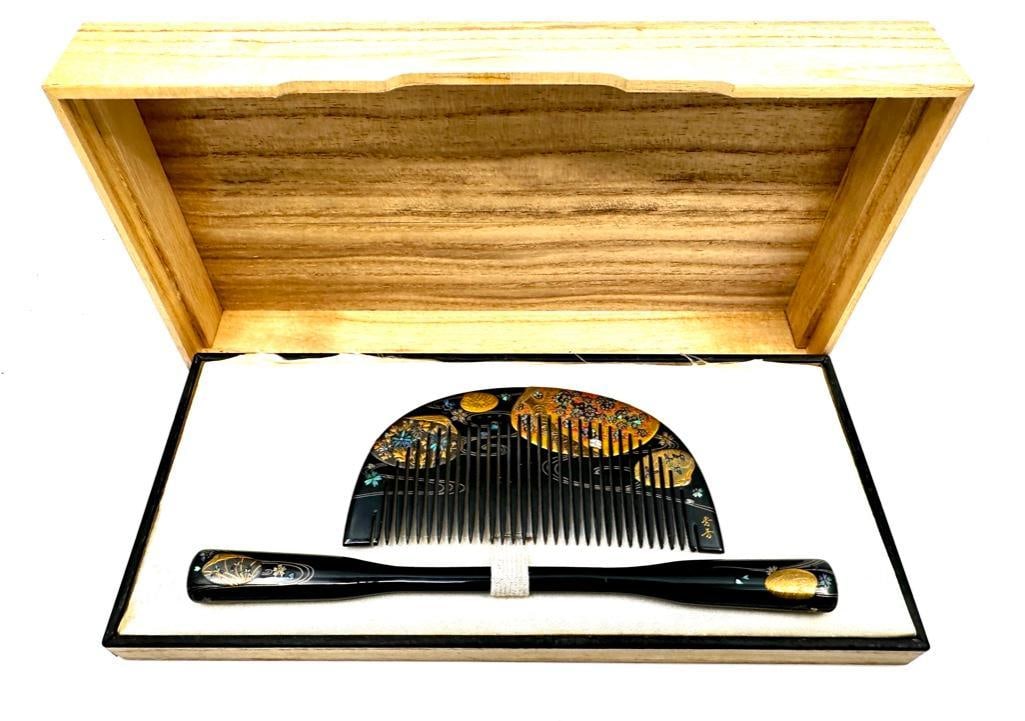 Fine Japanese Horn and Lacquer Comb and Hair Pin by Shuho (1 of 4)