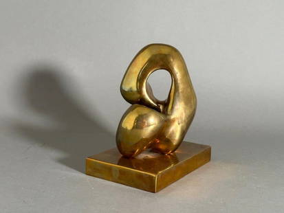 Eli Karpel Bronze, "Leda": Elie Karpel (American 1916-1988) &#34;Leda,&#34; 1983, bronze with brass patination, signed and dated, numbered 5/20, inscribed to the underside of the base with title. Dimensions: 8 x 7.25 x 5.5 in.