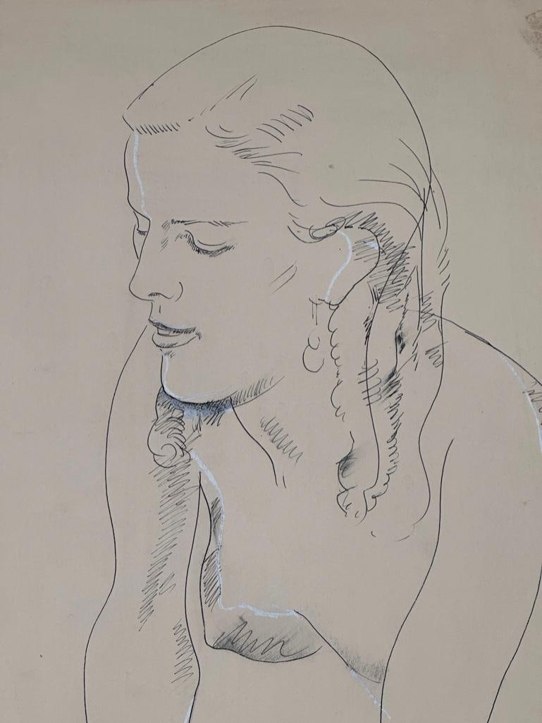William Sommer Drawing, "Girl's Head": William Sommer (American 1867-1949) "Girl's Head," pen and ink and white heightening, signed in pencil lower right, inscribed with title verso, loose sheet. Dimensions: 18 x 12.5 in. shee