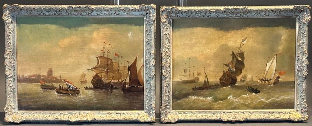 Pair of Oils by Anton Martens, Shipping Scenes (1 of 17)