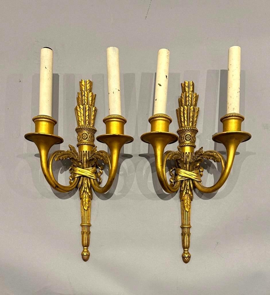 Pair of Edward F. Caldwell, NY Gilt Bronze Wall Sconces (1 of 7)
