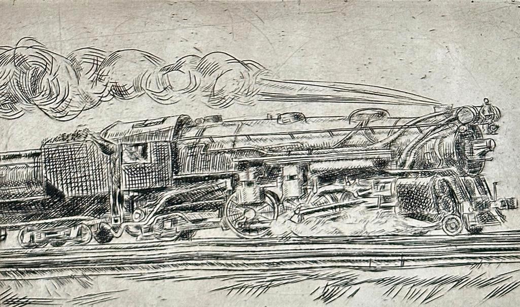 Reginald Marsh Etching, "Loco-Going Through Oneida" (1 of 8)