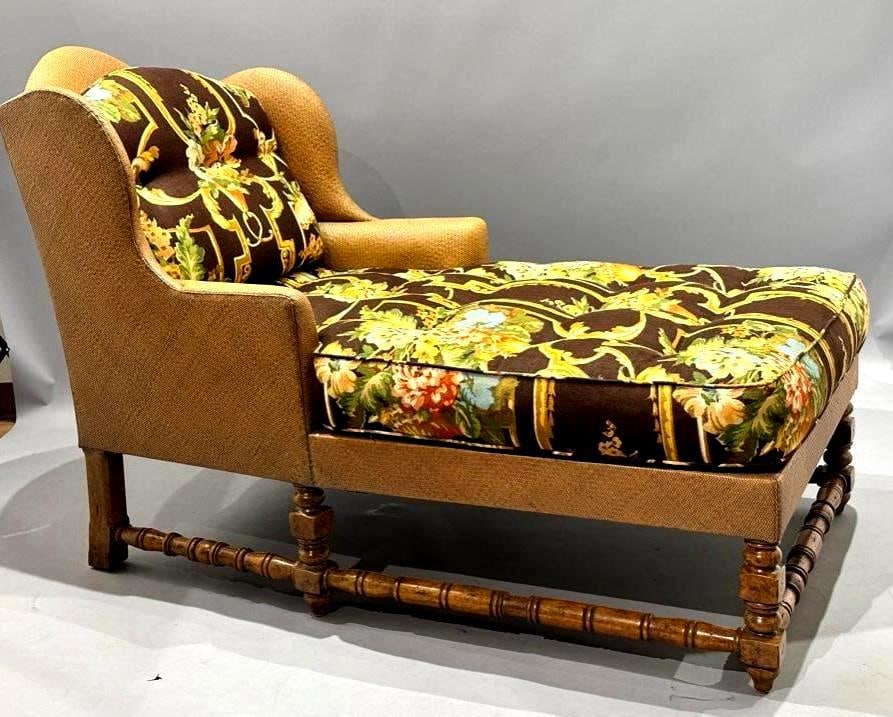 Woven Rattan and Upholstered Chaise Lounge, Modern (1 of 7)