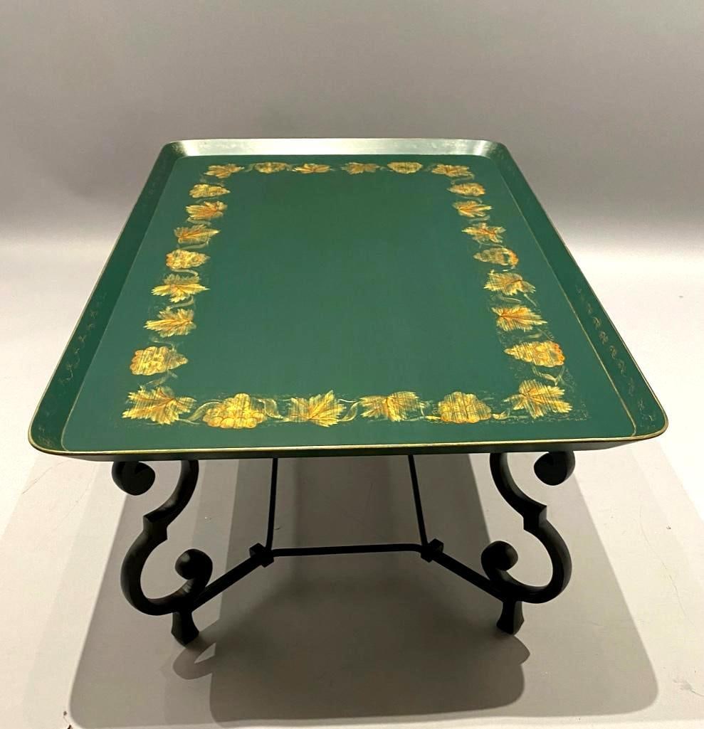 Painted Wood and Wrought Iron Base Coffee Table, Modern (1 of 5)