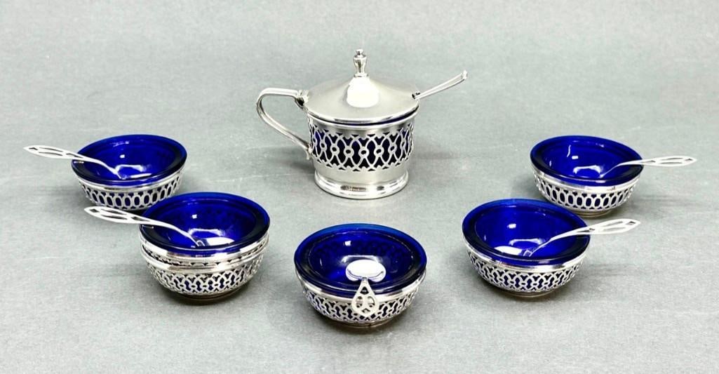 Webster Sterling Silver Salt Cellars, Spoons and Mustard Pot (1 of 8)