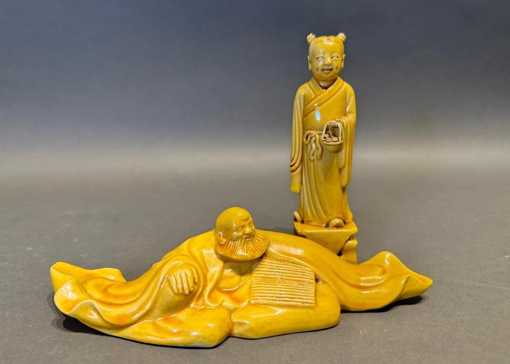 Two Miniature Chinese Yellow Sculptures (1 of 3)