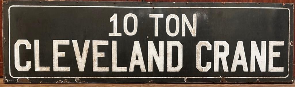 Large Porcelain Enamel Sign, "10 Ton Cleveland Crane," Early 20thc. (1 of 7)
