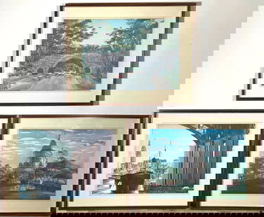 Three lithographs by VIKTOR SCHRECKENGOST (American 1906-2008): Lac des Iles offset color lithograph, signed in plate lower right some fading framed 16 1/4 x 22 1/2 inches image size Martin Luther King Drive Bridge offset color lithograph, signed in plate lower l